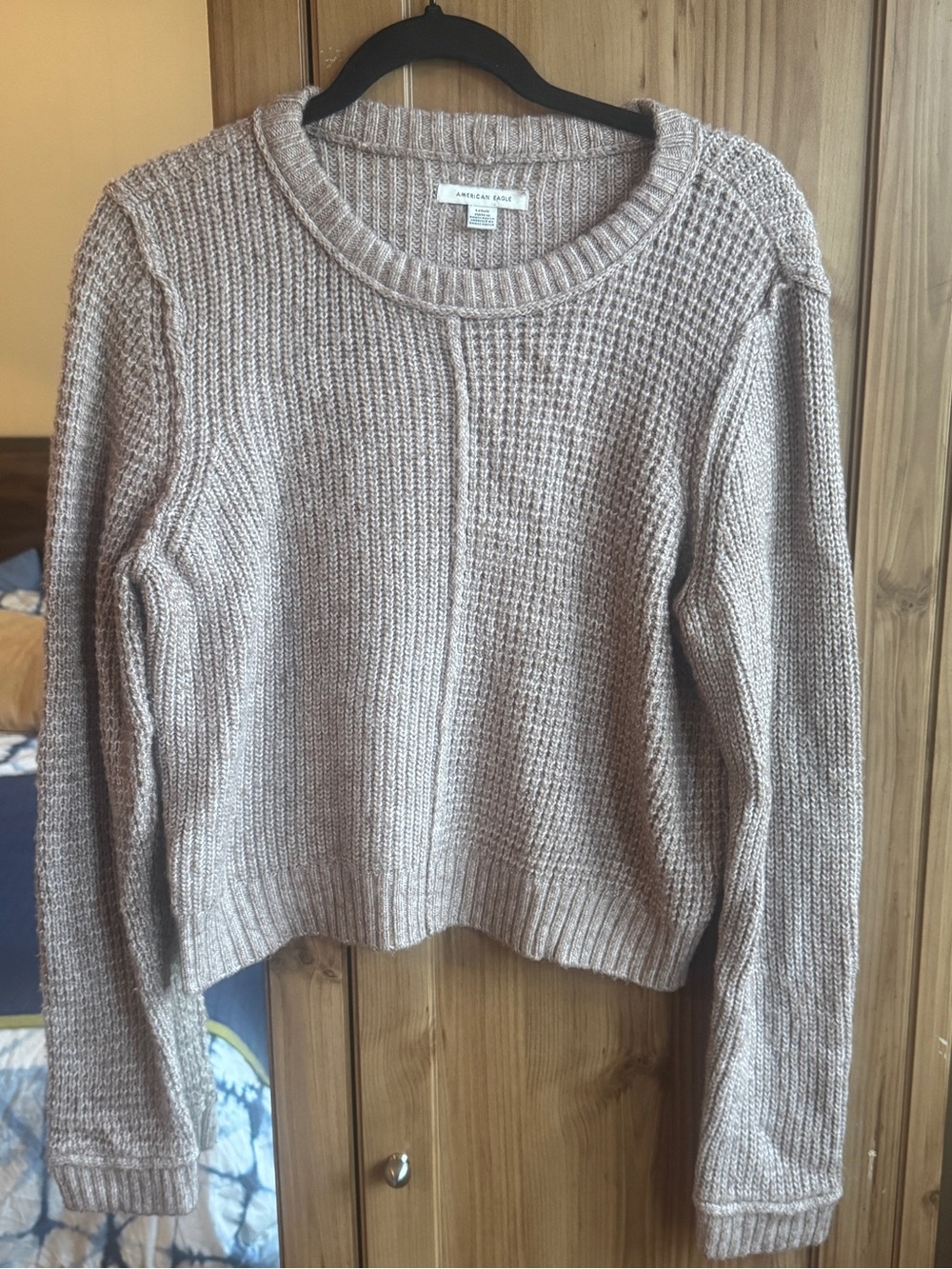 American Eagle Outfitters Women's Cropped Crewneck Sweater - Light Taupe